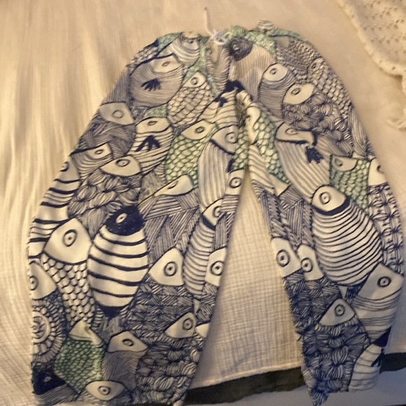 Adorable versatile Blue and White Fish Pattern Ladies Wide leg pants 👖 size SM - Picture 1 of 9